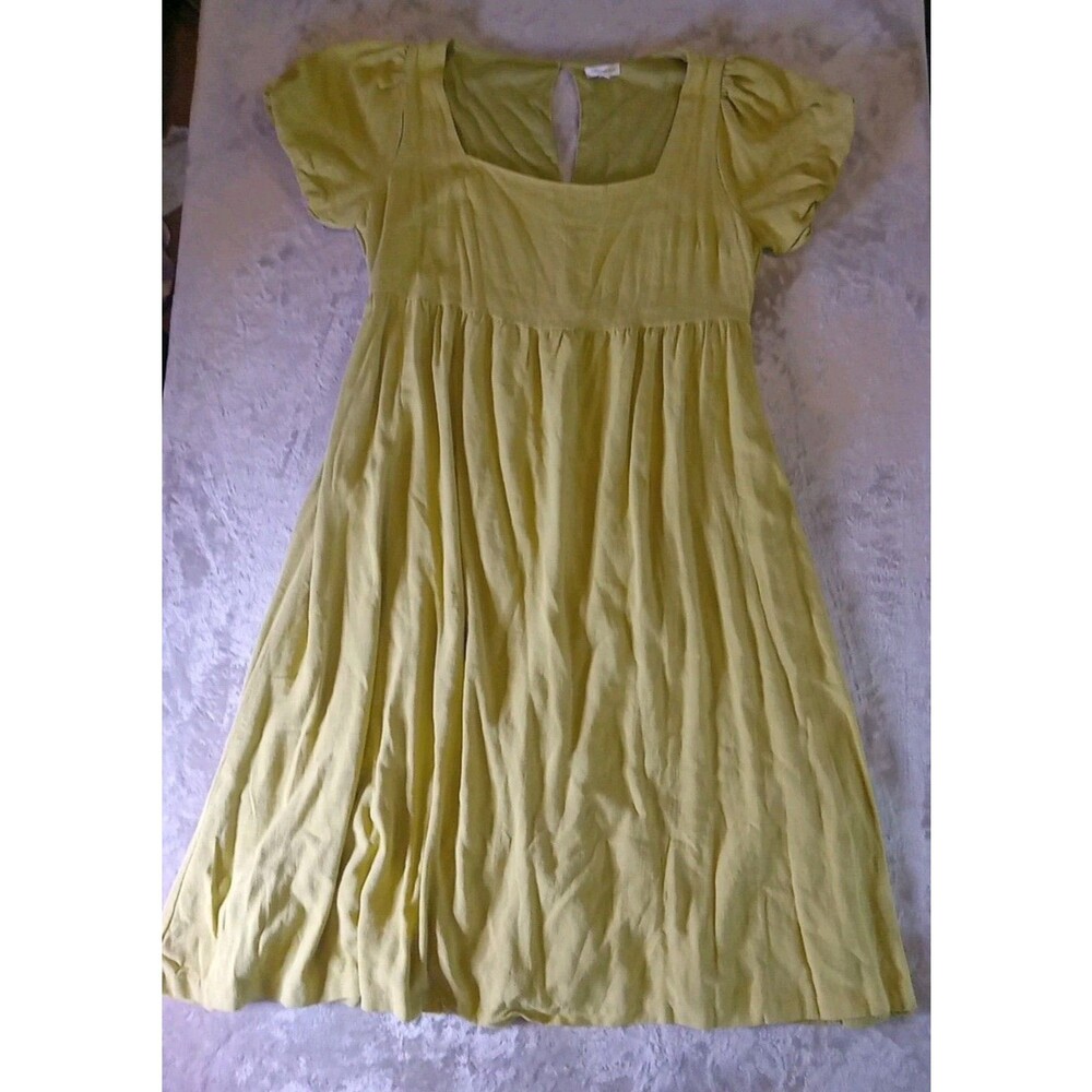 Endless Blu Maxi  Dress Size 3x  Butter Yellow Linen Blend  Balloon Sleeve Tier